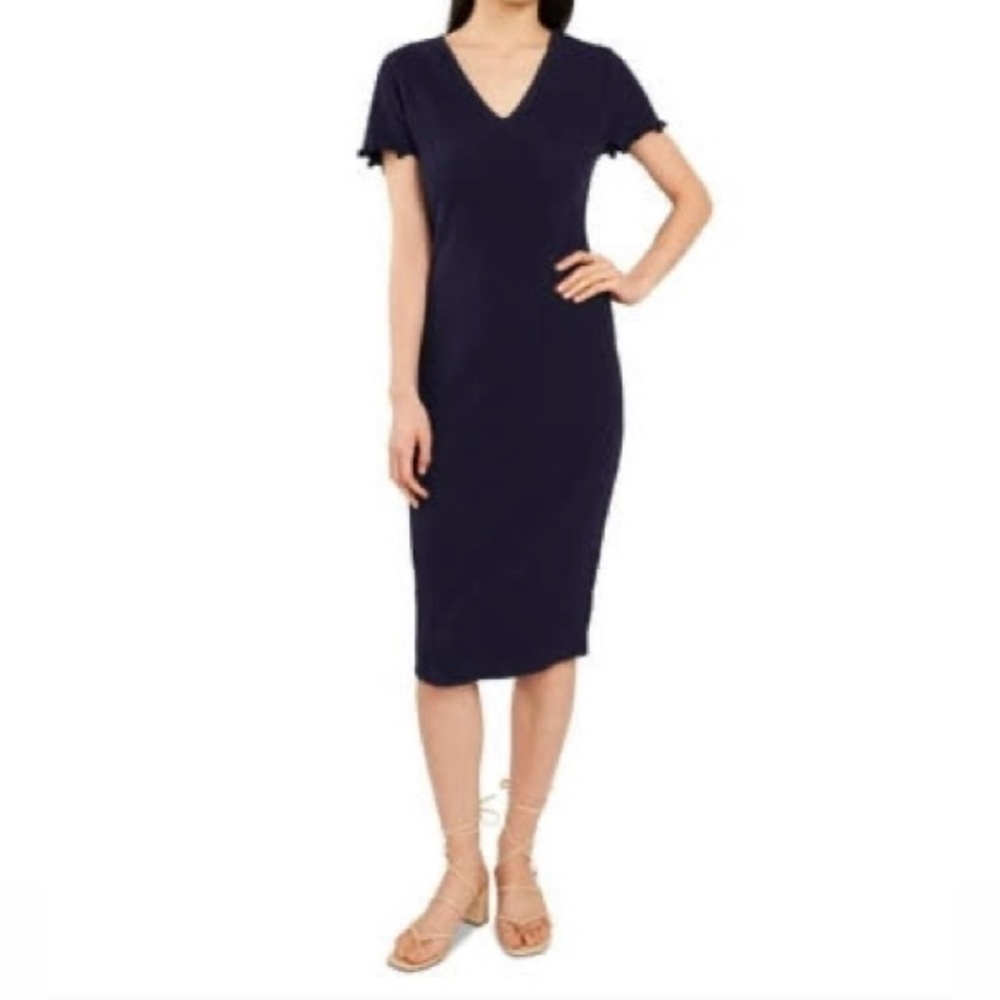 Riley & Rae ribbed lettuce sleeve midi dress black size XS (NWT)